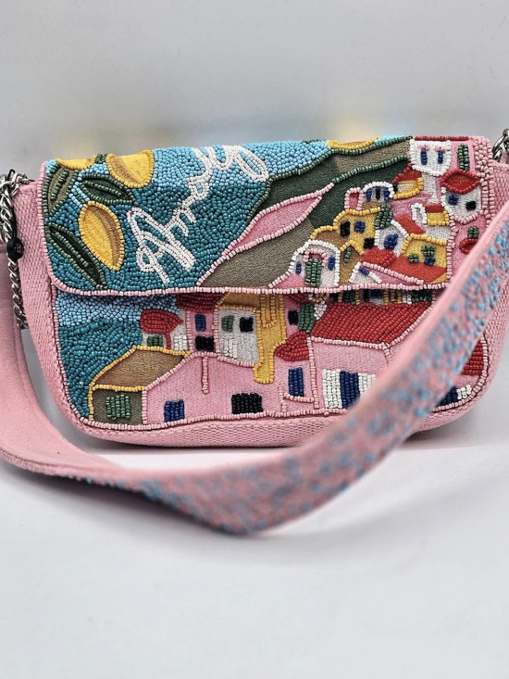 America & Beyond Amalfi Beaded Shoulder Bag Pink & Blue